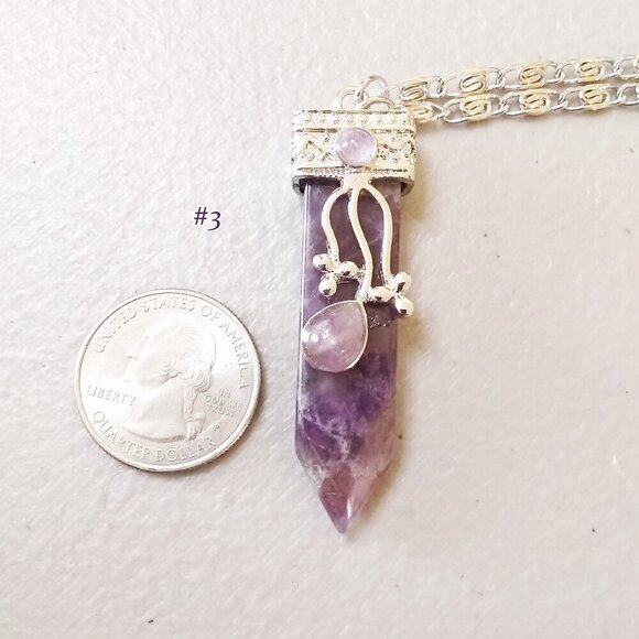Utterly Feminine! Amethyst Bar Necklace with Ornate Stainless Steel Chain - Picture 2 of 12